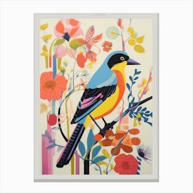 Colourful Scandi Bird American Goldfinch 3 Canvas Print