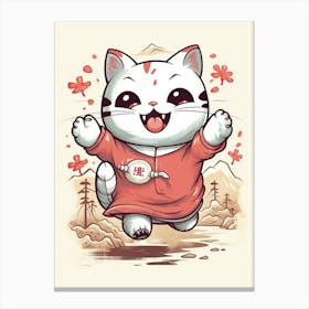 Kawaii Cat Drawings Running 1 Canvas Print