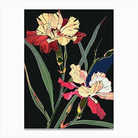 Neon Flowers On Black Carnation Dianthus 5 Canvas Print