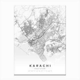 Karachi White Map Canvas Print