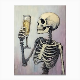 Skeleton Holding A Glass Of Champagne Canvas Print