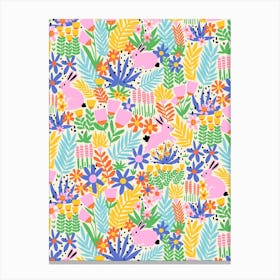 Bunnies In The Flower Field Happy Kids Canvas Print