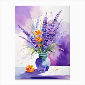 Watercolor Flowers In A Vase 1 Canvas Print