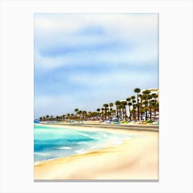 Coronado Beach 3, San Diego, California Watercolour Canvas Print