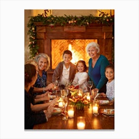 Autumn Themed Photo Capturing A Multigenerational Family Joyfully Congregating Around A Bountiful Th Canvas Print