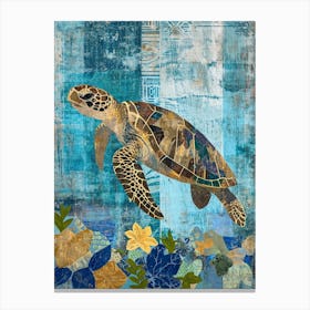 Blue Sea Turtle Exploring The Ocean Collage 1 Canvas Print