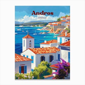 Andros Greece Archipelago Digital Travel Illustration Canvas Print