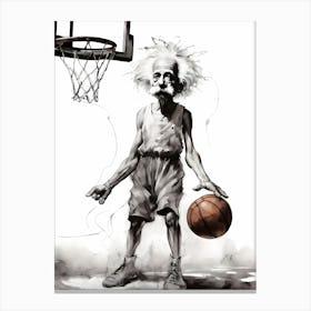 Albert Einstein Playing Basketball Abstract Painting (16) Canvas Print