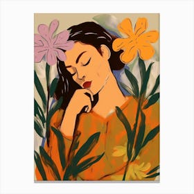 Woman With Autumnal Flowers Freesia 2 Canvas Print