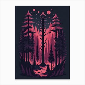 A Fantasy Forest At Night In Red Theme 42 Canvas Print