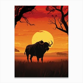 African Buffalo Sunset Silhouette 1 Canvas Print