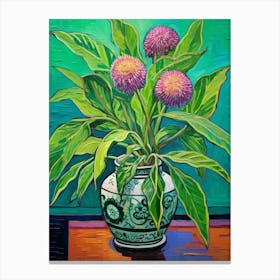 Flowers In A Vase Still Life Painting Globe Amaranth 1 Canvas Print