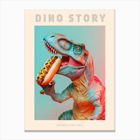 Pastel Toy Dinosaur Eating A Hot Dog Poster Canvas Print