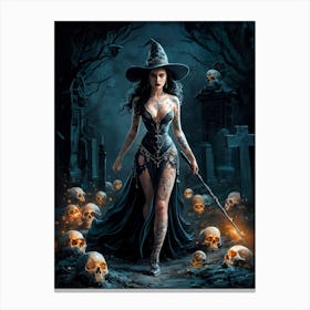 Gorgeous Sexy Young Witch with Wand Painting #5 Canvas Print