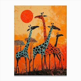 Abstract Giraffe Herd In The Sunset 2 Canvas Print