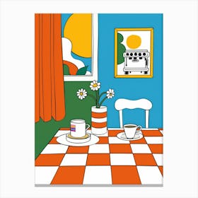 Orange Checkered Table Canvas Print