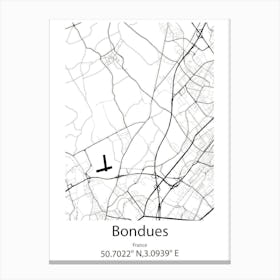 Bondues,France Minimalist Map Canvas Print