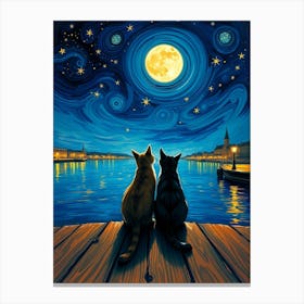 Two Cats Watching The Moon 2 Canvas Print