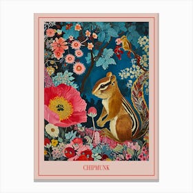 Floral Animal Painting Chipmunk 1 Poster Canvas Print