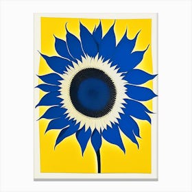 Sunflower 1 Symbol Blue And White Line Drawing Canvas Print
