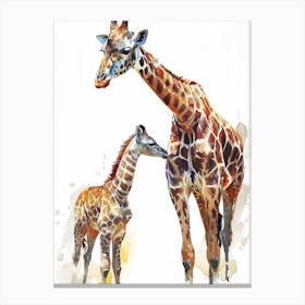 Giraffe Mother & Calf Watercolour 3 Canvas Print