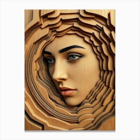 Women Face Wood Carving Canvas Print