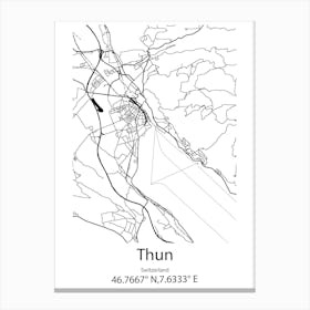 Thun,Switzerland Minimalist Map Canvas Print