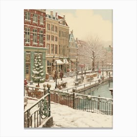 Vintage Winter Illustration Amsterdam Netherlands 4 Canvas Print