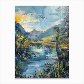 Dinosaur Relaxing By The River Painting Canvas Print