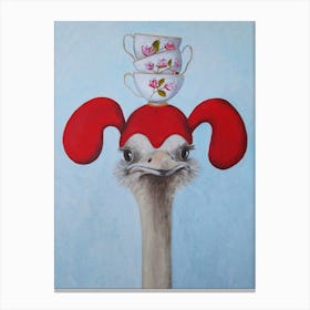 Ostrich With Stacking Cups Canvas Print