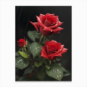 Red Roses At Rainy With Water Droplets Vertical Composition 12 Canvas Print