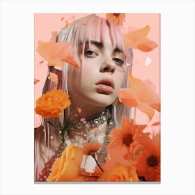 Billie Eilish Orange Floral Collage 1 Canvas Print