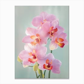 Orchids Flowers Acrylic Painting In Pastel Colours 1 Canvas Print
