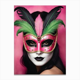 A Woman In A Carnival Mask, Pink And Black (35) Canvas Print
