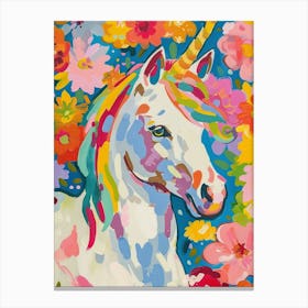 Unicorn Painted Portrait Floral Rainbow 1 Canvas Print
