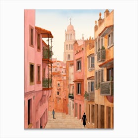 Barcelona Spain 4 Vintage Pink Travel Illustration Canvas Print