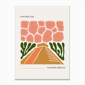 Chichen Itza   Yucatan, Mexico, Warm Colours Illustration Travel Poster 2 Canvas Print