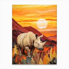 Rhino With The Sun Patchwork 3 Canvas Print