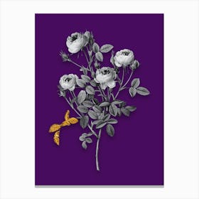 Vintage Burgundian Rose Black and White Gold Leaf Floral Art on Deep Violet n.0777 Canvas Print