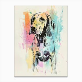 Colourful Watercolour Redbone Hound Dog Line Illustration 2 Canvas Print