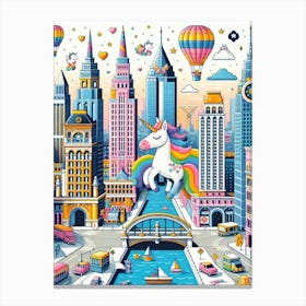 Unicorn City Colorful Canvas Print