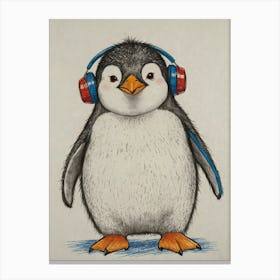 Penguin With Headphones 3 Canvas Print