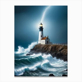 Lighthouse In The Storm Vincent Van Gogh Painting Style Illustration (31) Canvas Print