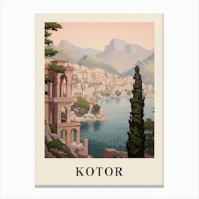 Kotor Montenegro 4 Vintage Pink Travel Illustration Poster Canvas Print