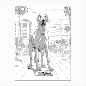 Great Dane Dog Skateboarding Line Art 4 Canvas Print