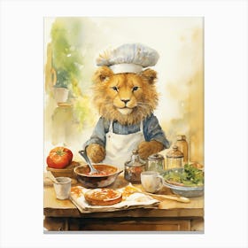 Cooking Watercolour Lion Art Painting 7 Canvas Print