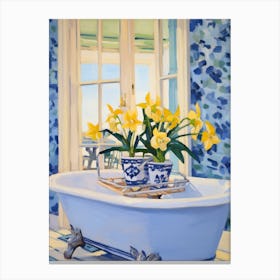 A Bathtube Full Of Daffodil In A Bathroom 1 Canvas Print