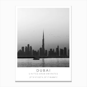Dubai United Arab Emirates Black And White Coordinates Canvas Print