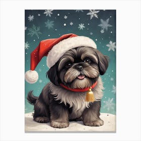 Christmas Shih Tzu Dog Wear Santa Hat (2) Canvas Print
