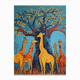 Abstract Giraffe Herd Under The Trees 3 Canvas Print